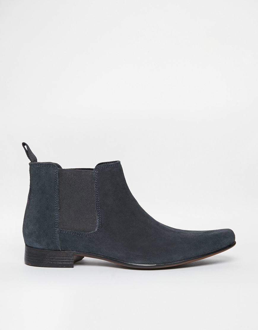 Handmade men chelsea boots, navy blue suede leather boots, ankle boot ...