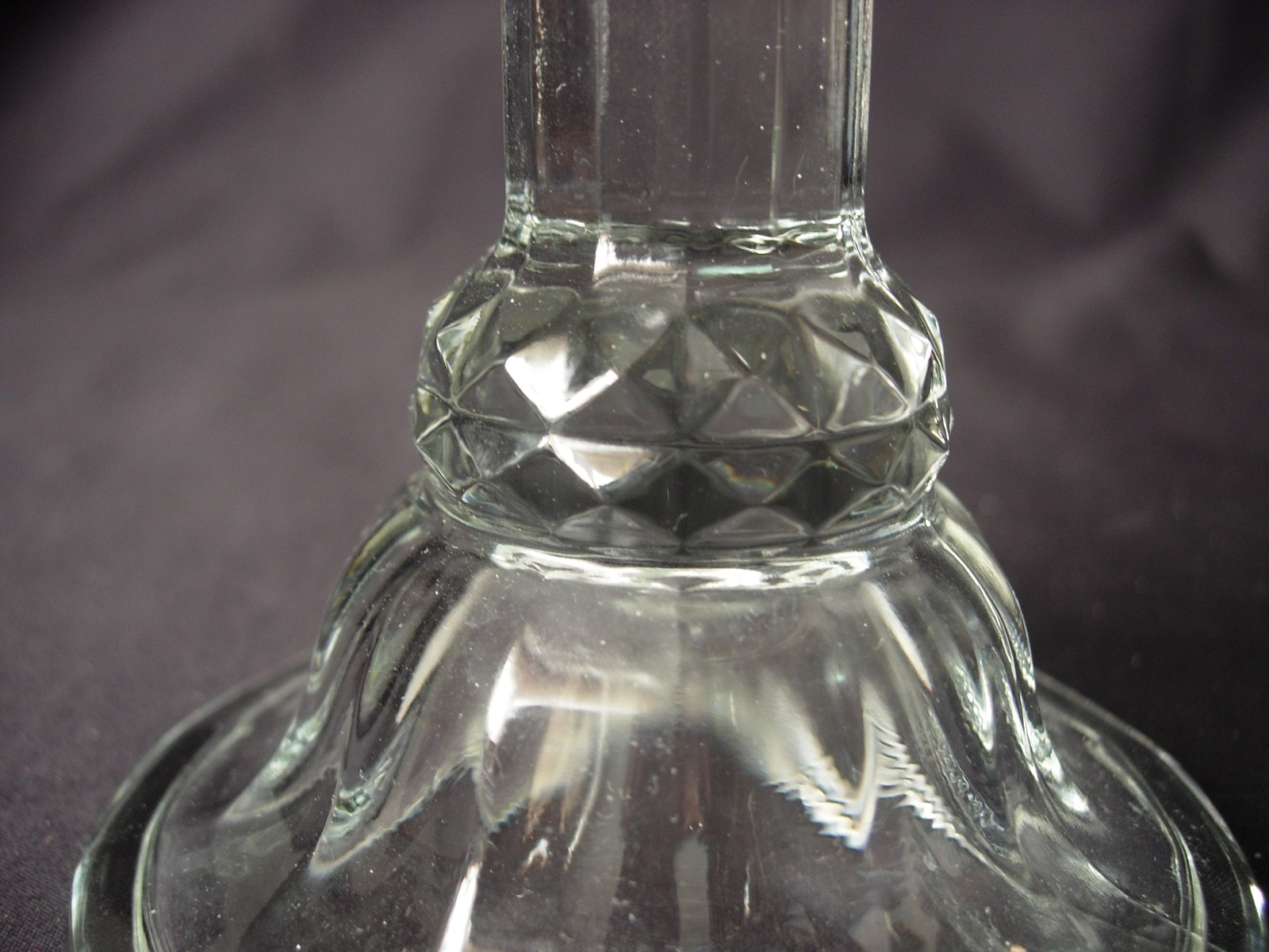 2 Vintage Pressed Glass Candlestick Holders Column w/ Diamond Cut