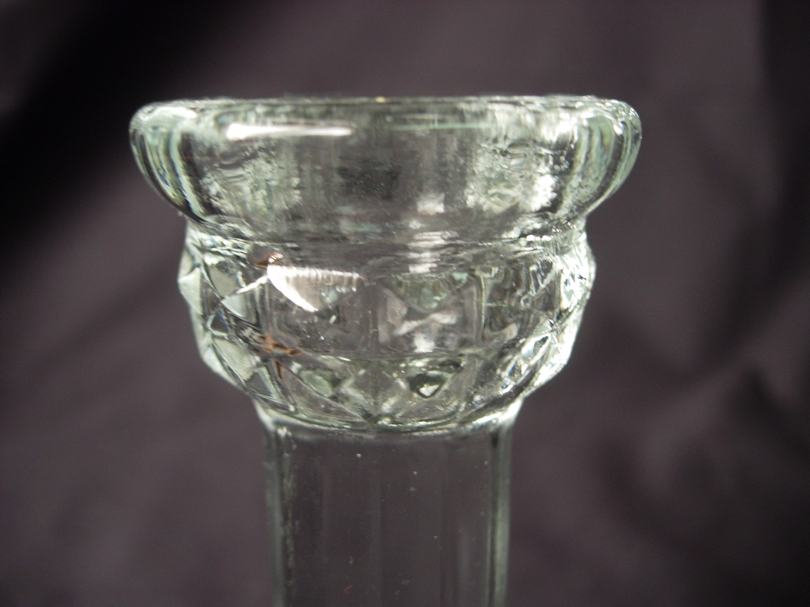 2 Vintage Pressed Glass Candlestick Holders Column w/ Diamond Cut