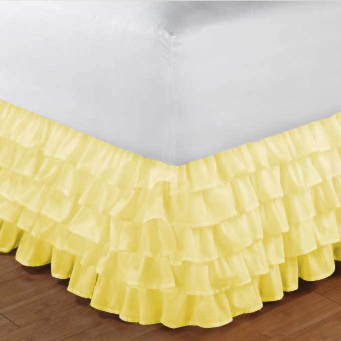 Queen size YELLOW chiffon MultiLayered Ruffled Bed Skirt in any drop