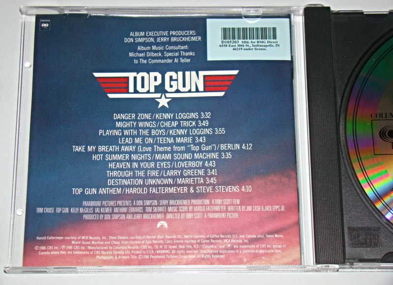 Music Cd TOP GUN ORIGINAL MOTION PICTURE SOUNDTRACK (1986) CDs