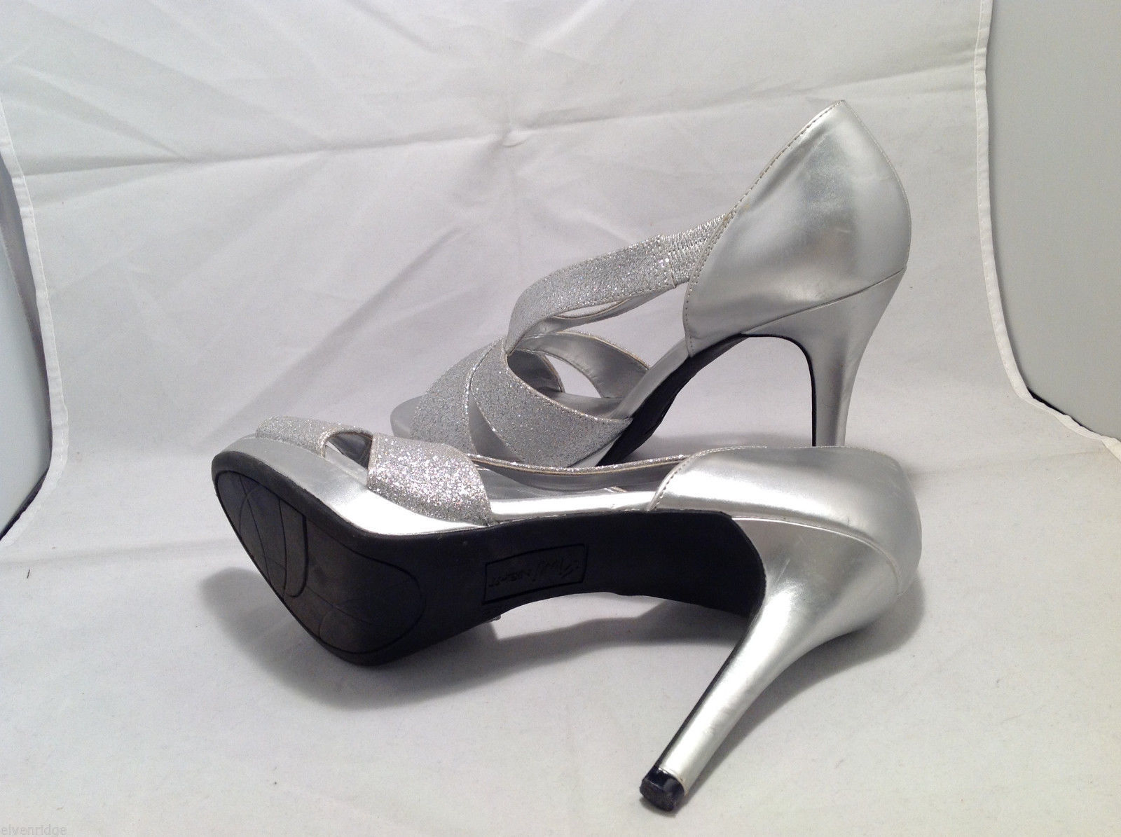 FIONI Night Womens Silver Sparkle High Heels Open Toe Pumps Sandals