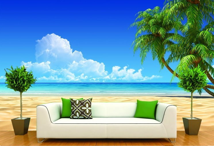 3d Tropical Beach Ocean Wallpaper Blue Skies Palm Trees ...