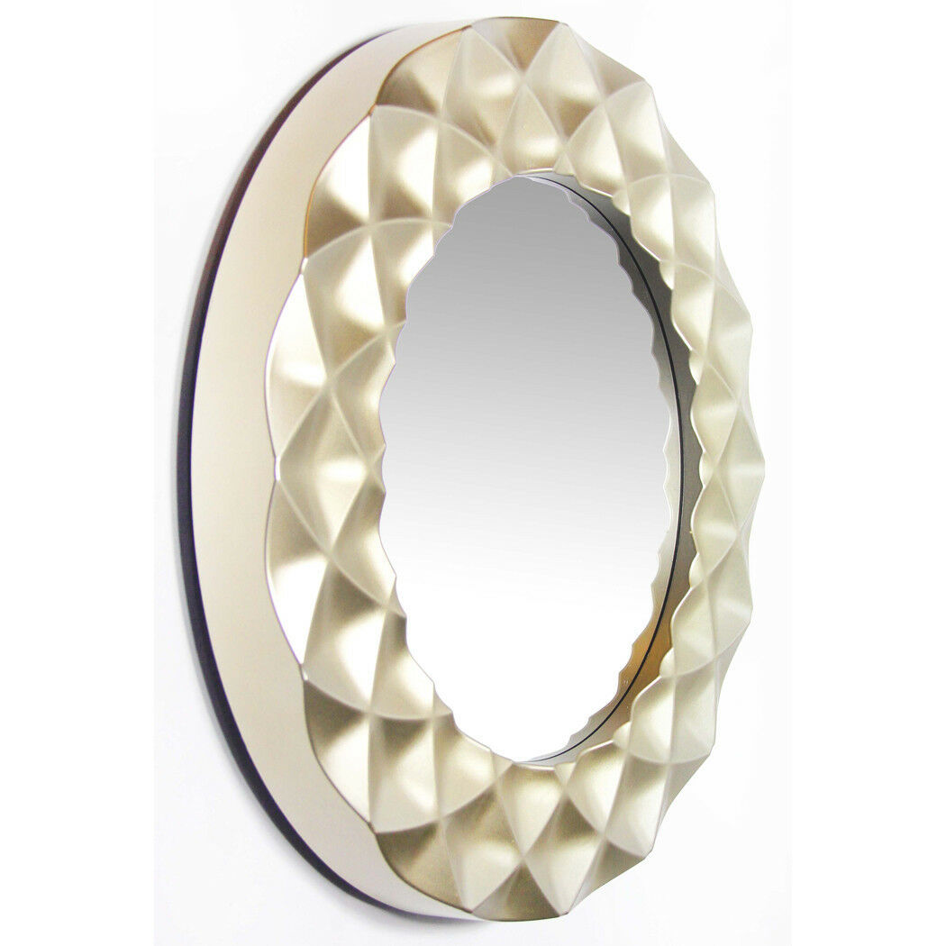Glam Bathroom Round Decorative Champagne Matte Silver Gold Wall Mirror