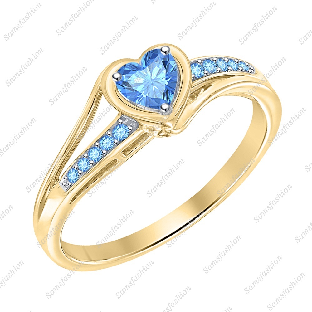 Lovely Heart Shaped Blue Topaz 14k Yellow Gold Over Wedding Promise Ring Women's