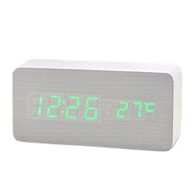 White and Green Creative Wood Modern Alarm Clock with Temperature Functi... - $39.66