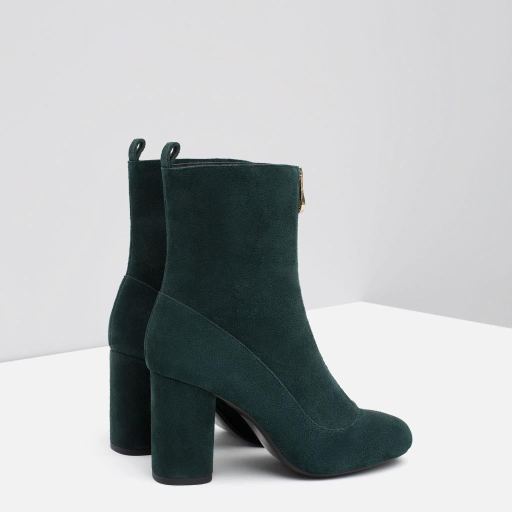 BNWT ZARA RETRO HIGH HEEL LEATHER ANKLE BOOT GREEN s.40 REF.7114/001 ...