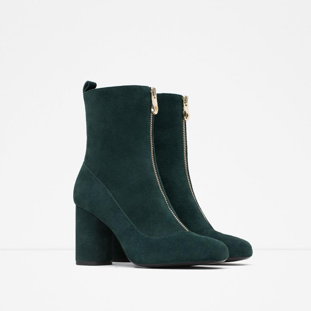zara green satin ankle boots