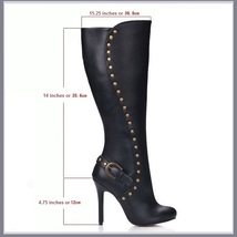 Gothic Wide Leg Buckle Strap Rivet Black Leather Side Zip Up Heel ...