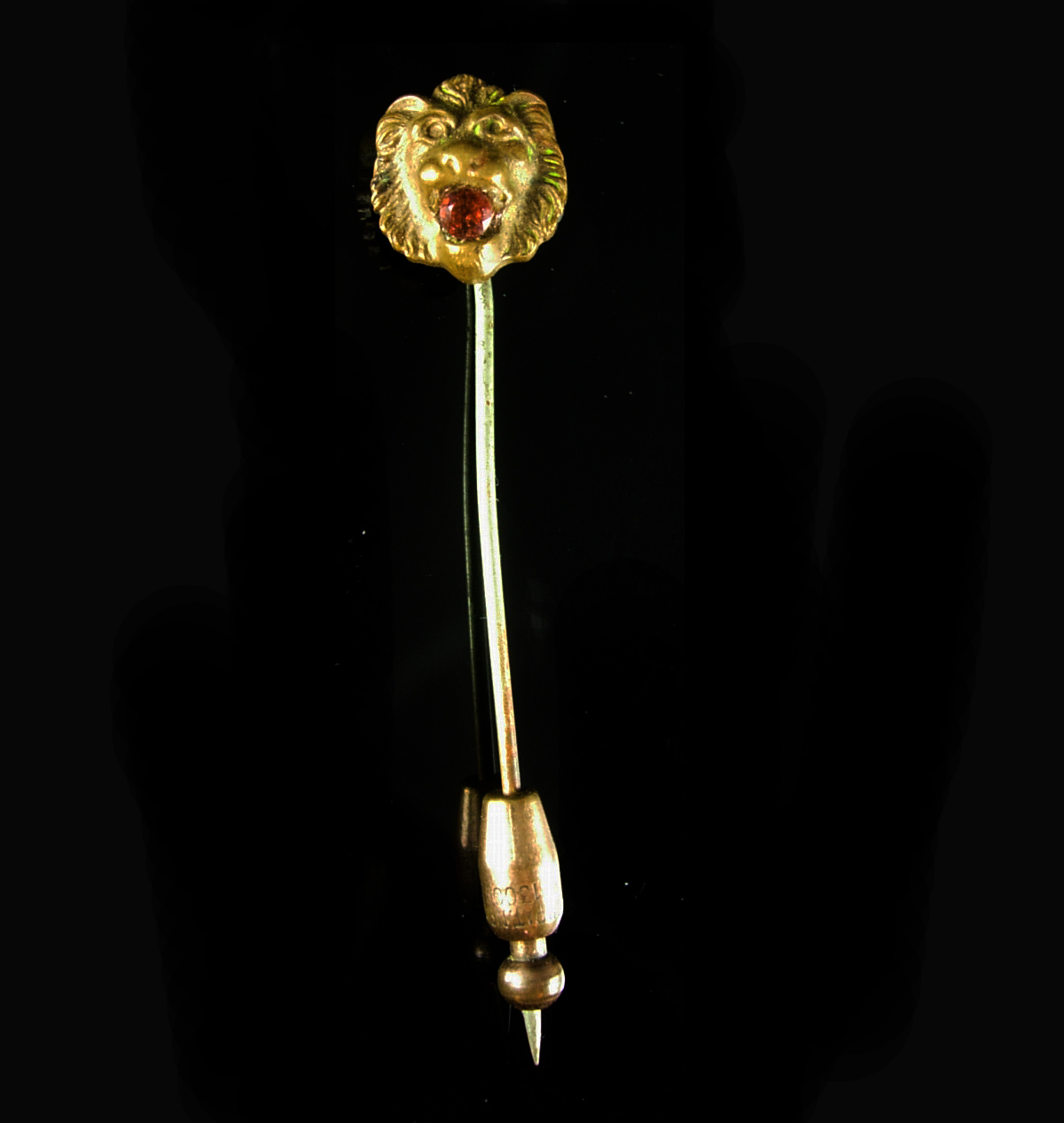 Antique Lion Stickpin 1 4ct Garnet Jeweled Vintage Stick Pin Gold Mens Lapel Pin Pins Brooches