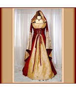 Renaissance Victorian Medieval Flare Sleeve Deep Red Gold Jacquard Lace Up - $149.95