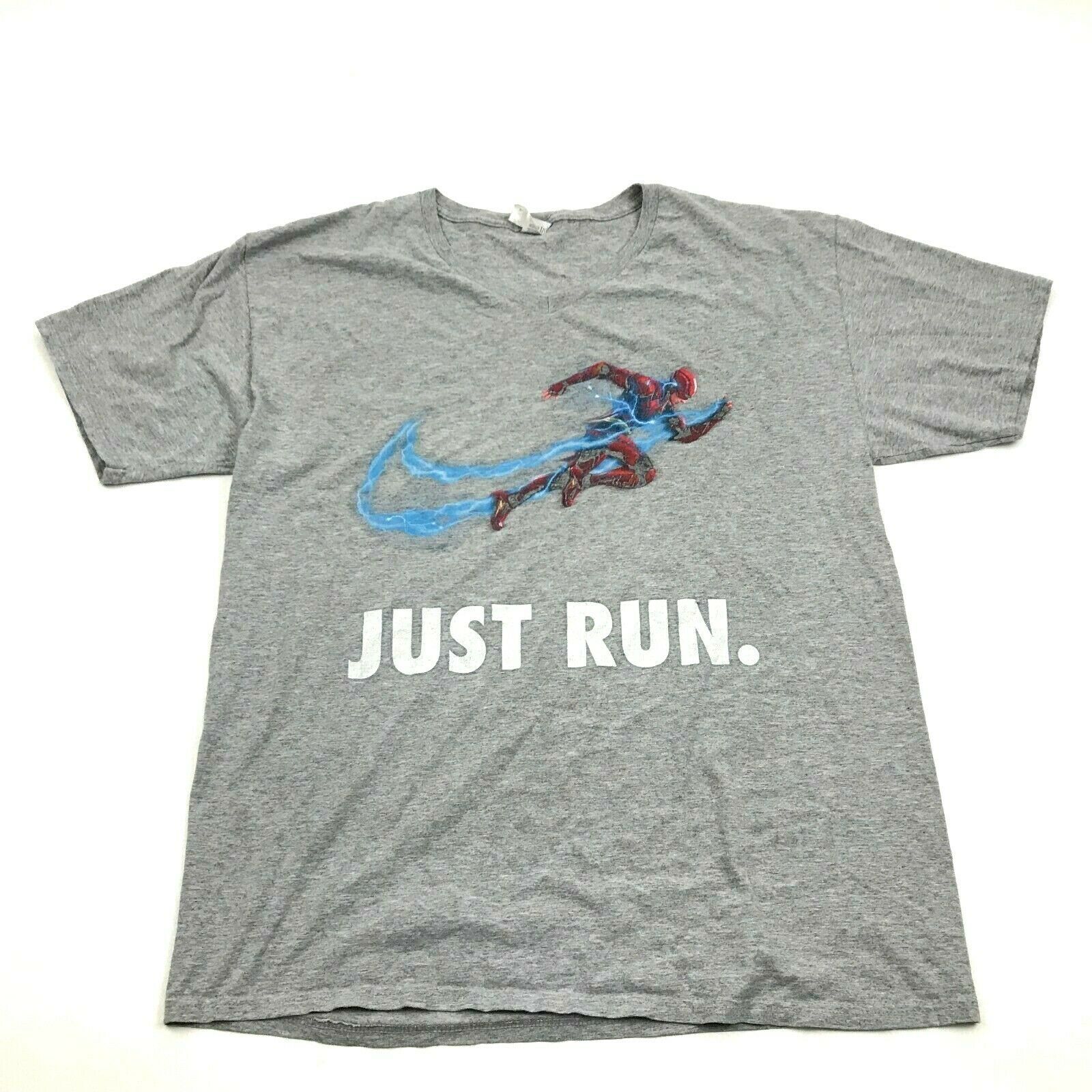 NIKE The Flash JUST RUN Shirt Size L V-Neck Gray Short Sleeve Baggy Fit ...