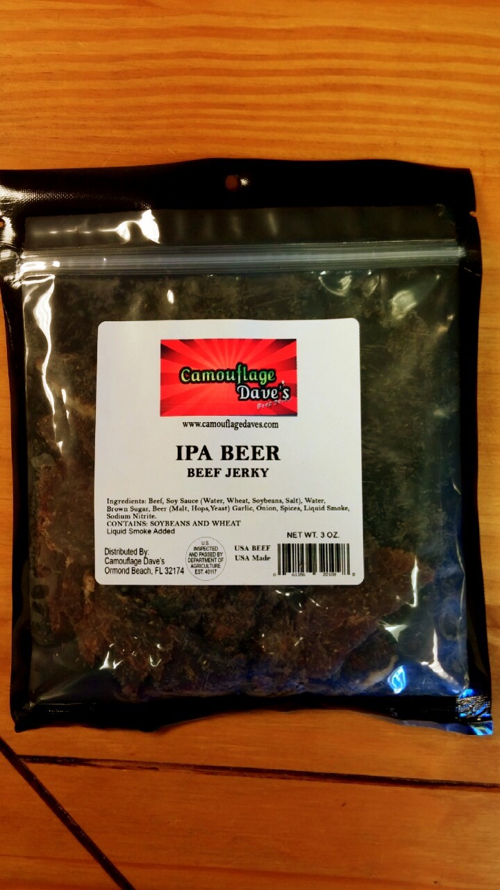 Camo Dave's IPA (Indian Pale Ale) Beef Jerky Buffalo, Beef & Turkey Jerky