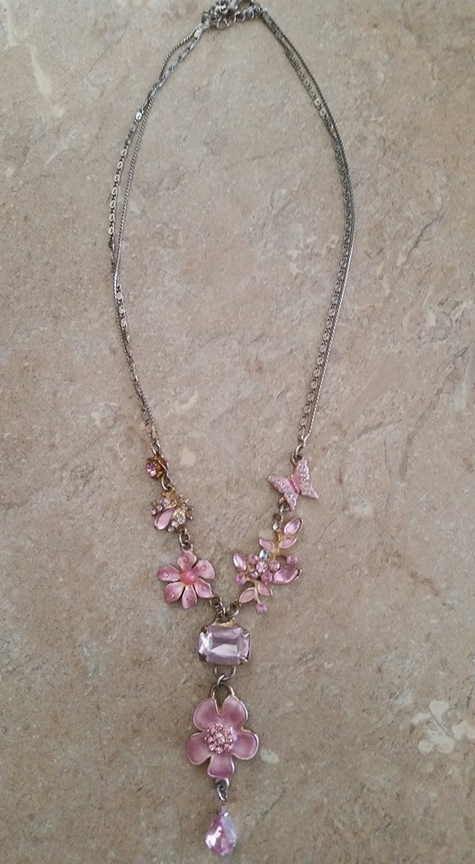 Vintage Sparkly Pink Rhinestone Pink Flower Necklace Necklaces & Pendants