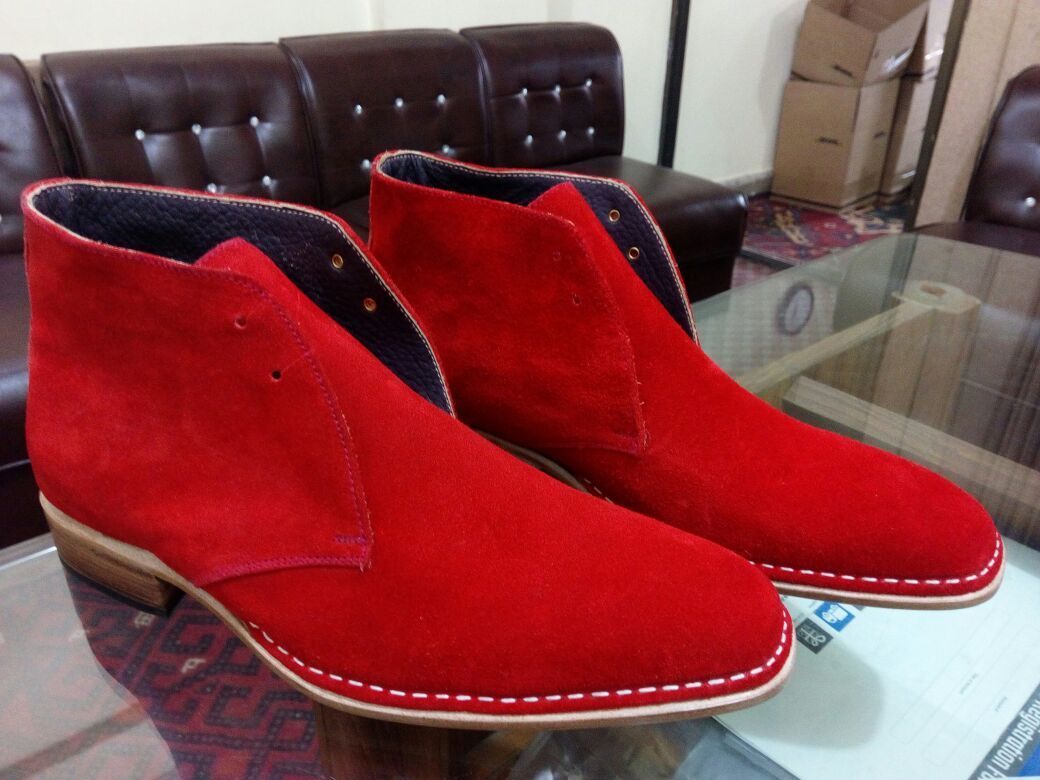 NEW Handmade Mens Red color Chukka boots, Men suede leather boot, Mens boot