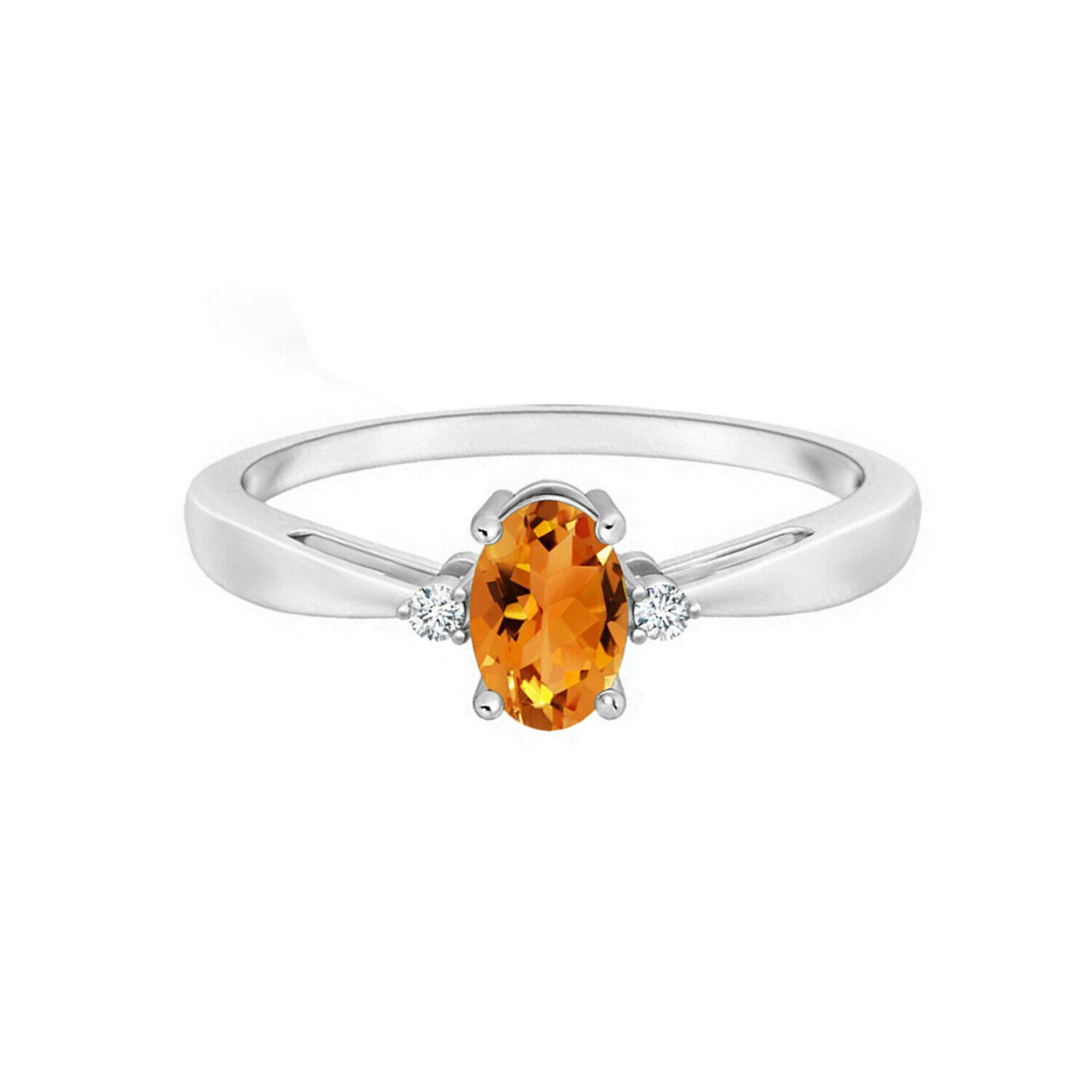 Tapered Shank 0.25 Cts Oval Citrine 10K White Gold Solitaire Accents Ring