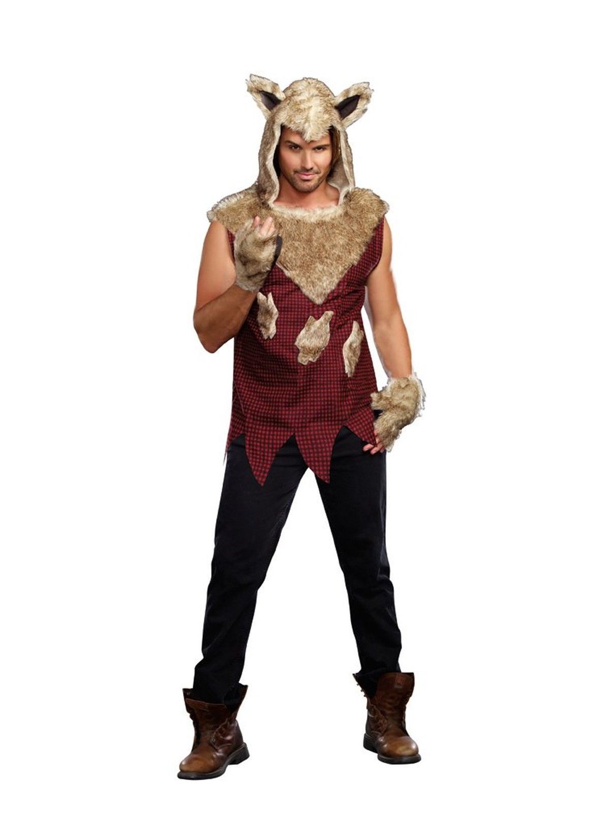 Mens Deluxe Big Bad Wolf Costume Werewolf Fairytale Halloween Fancy Dress Outfit