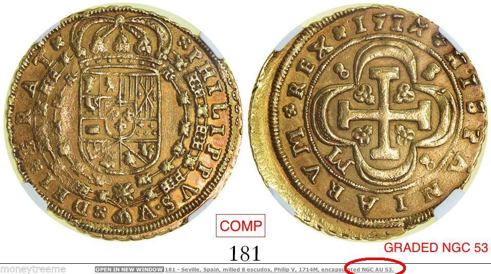 SPAIN 1700 GOLD 8 ESCUDOS NGC 53 "ONLY 1 KNOWN" COB DOUBLOON CHARLES II