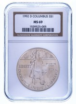 1992-D Columbus Commemorative Silver $1 Graded by NGC as MS-69 - $51.97