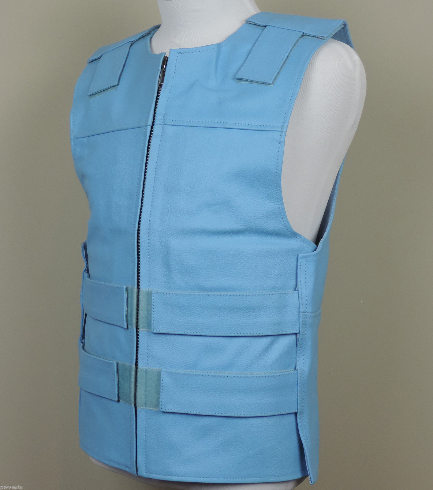 BABY BLUE Leather Bulletproof Style Motorcycle Vest Vests