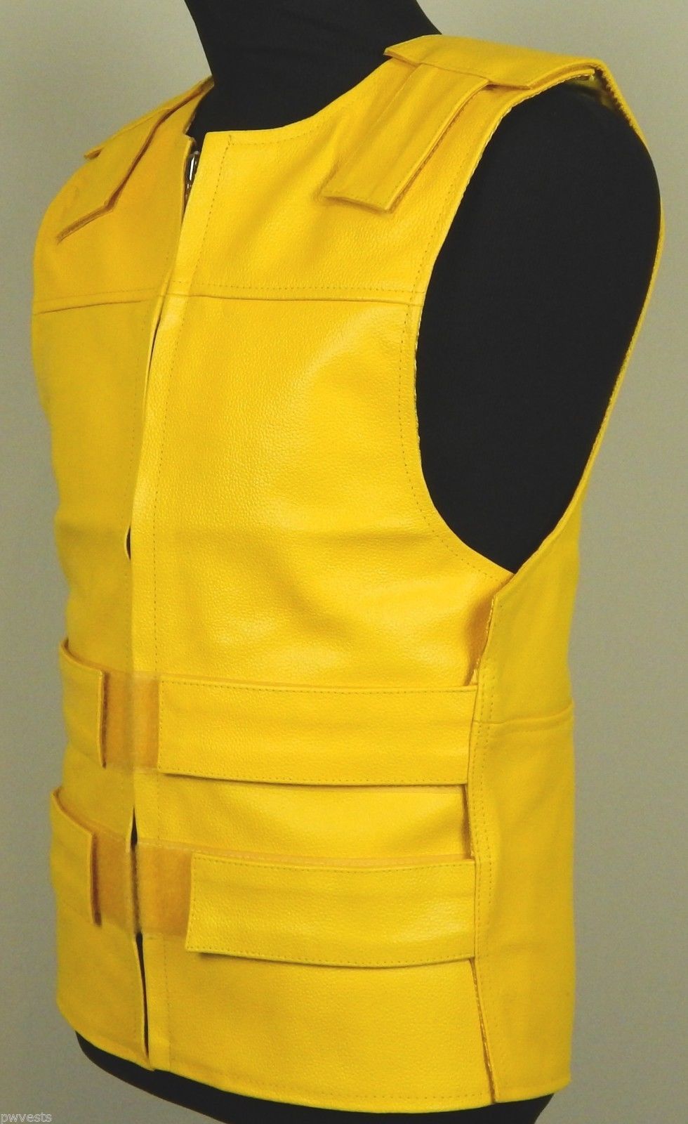 YELLOW Leather Bulletproof Style Motorcycle Vest Apparel