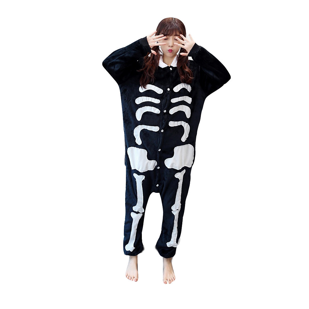 Adults' Kigurumi Pajamas Skeleton Onesie Pajamas Black Cosplay For Men ...