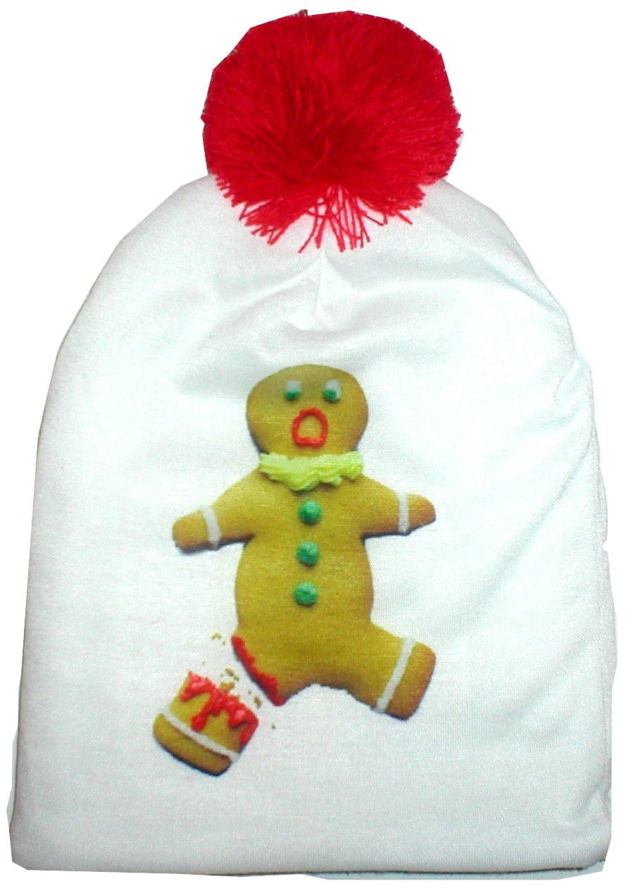 scared gingerbread man winter hat beanie fun accessory to ugly christmas beanie