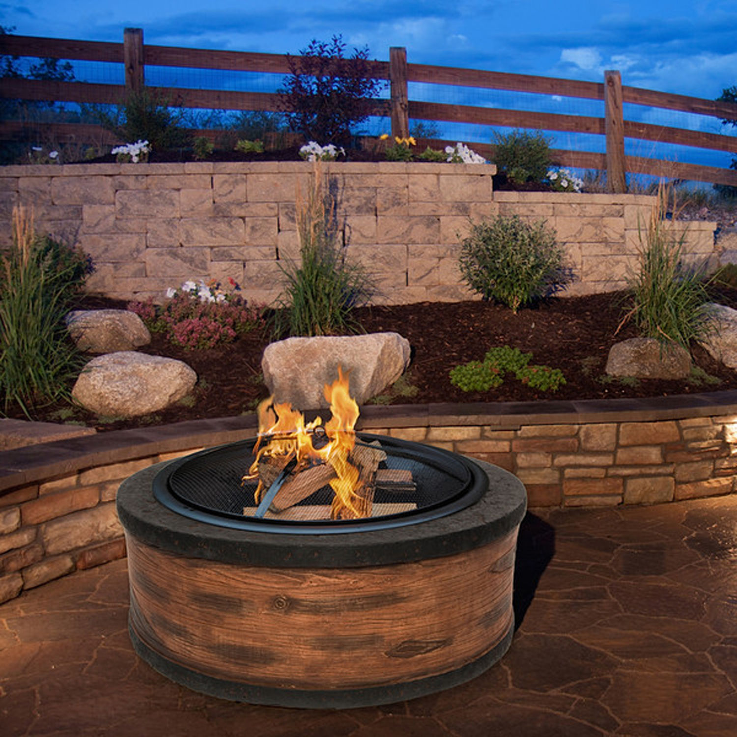 Round Fire Pit Wood Burning Fireplace Outdoor Patio Garden ...