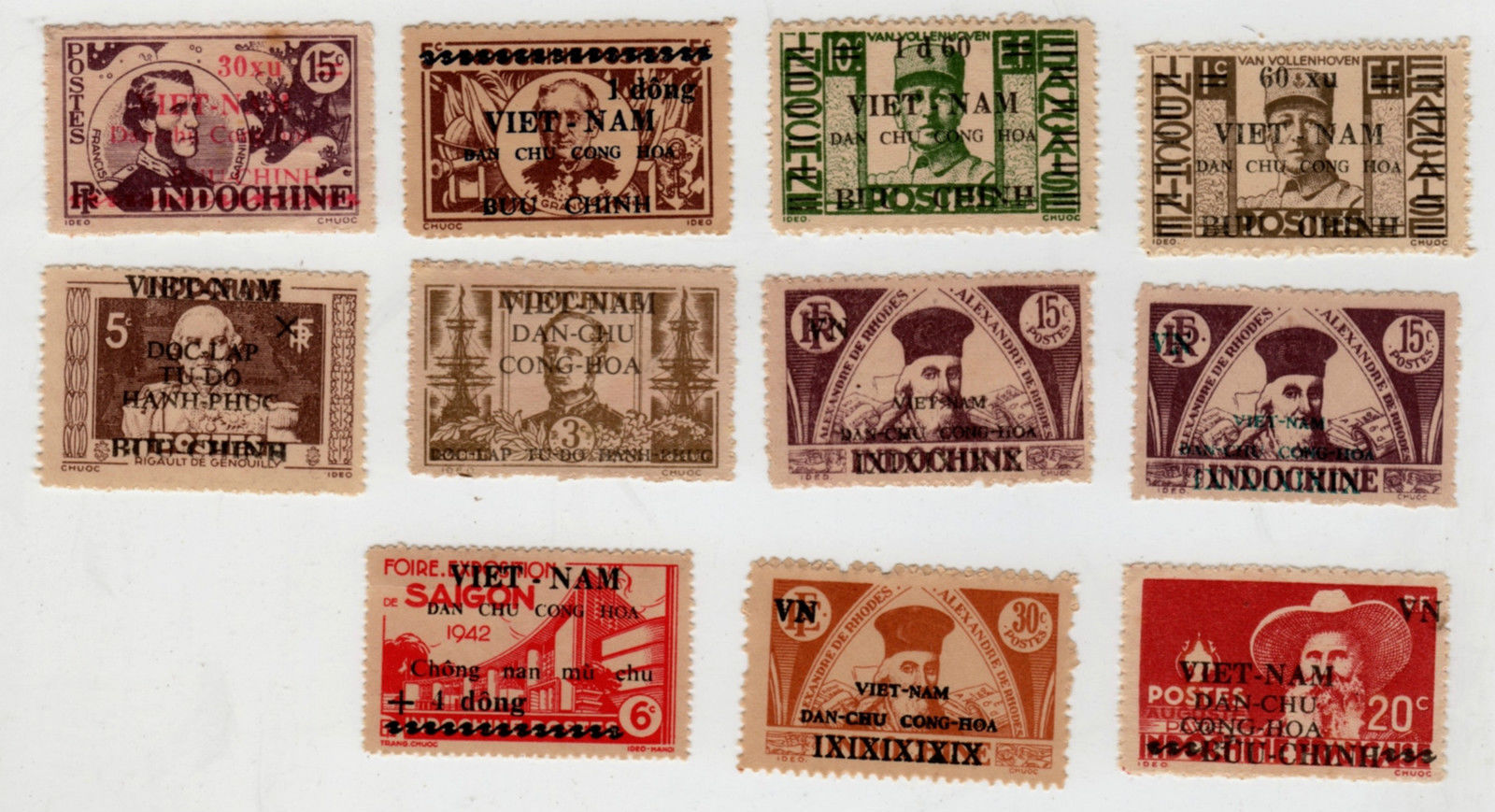 33 Indochina Vietnam DRV Overprint Stamps 194546 Viet Minh Many High