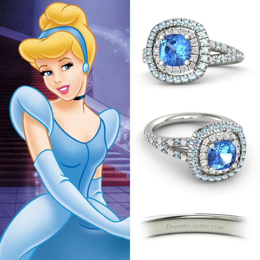 14K White Gold Finish .925 Mulit-Color Stone Diseny Cinderella Engagement Ring