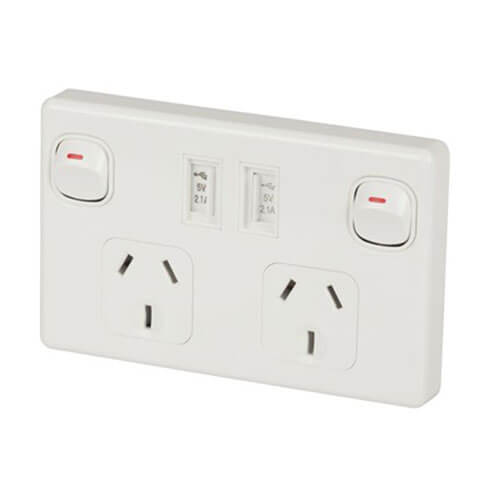 Jaycar Double GPO Power Point with USB Ports (10A) 2 Pole Switch Electrical Outlets