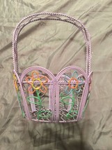 Purple Metal Easter Basket 10” Hx 7” Diameter W/ Flowers - $5.70
