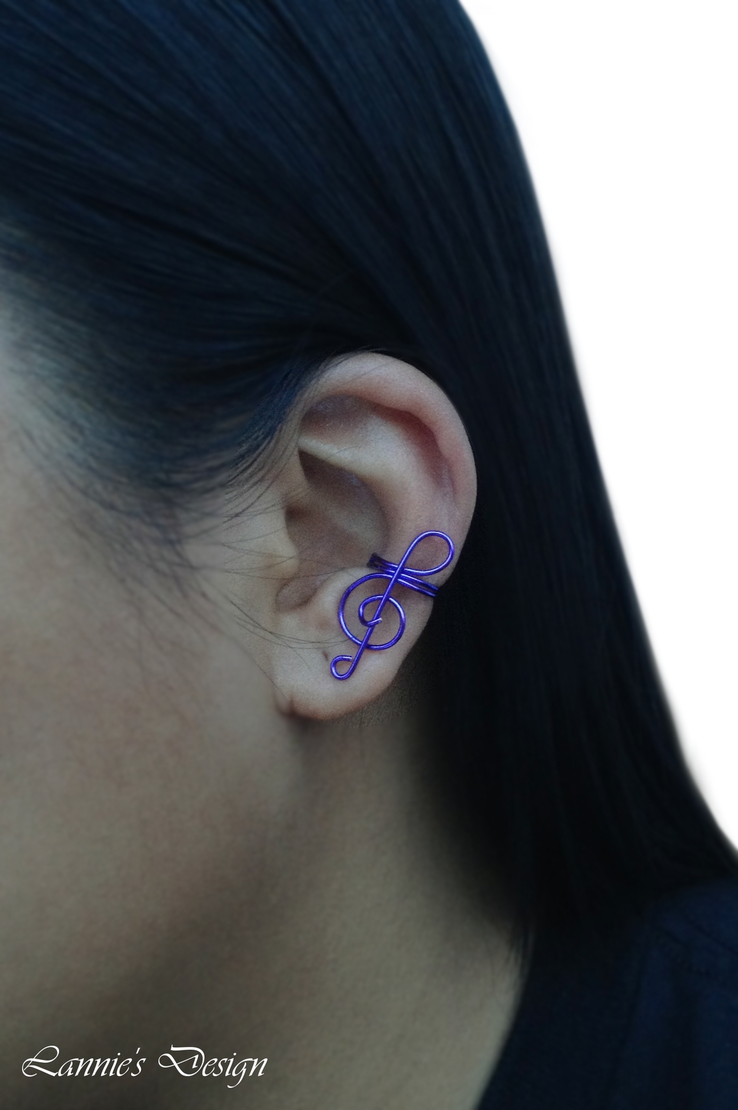 Purple Treble Clef Ear Cuff, No Piercing Cartilage Earrings Earrings