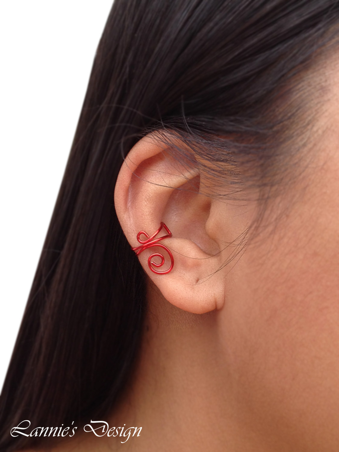 Red Ear Cuff, Simple Cartilage No Piercing Earrings Earrings