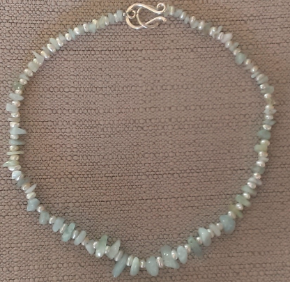 Primary image for Necklace Aquamarine Nuggets and Pearl Beaded Womens/Girls/Bridesmaids/Gift