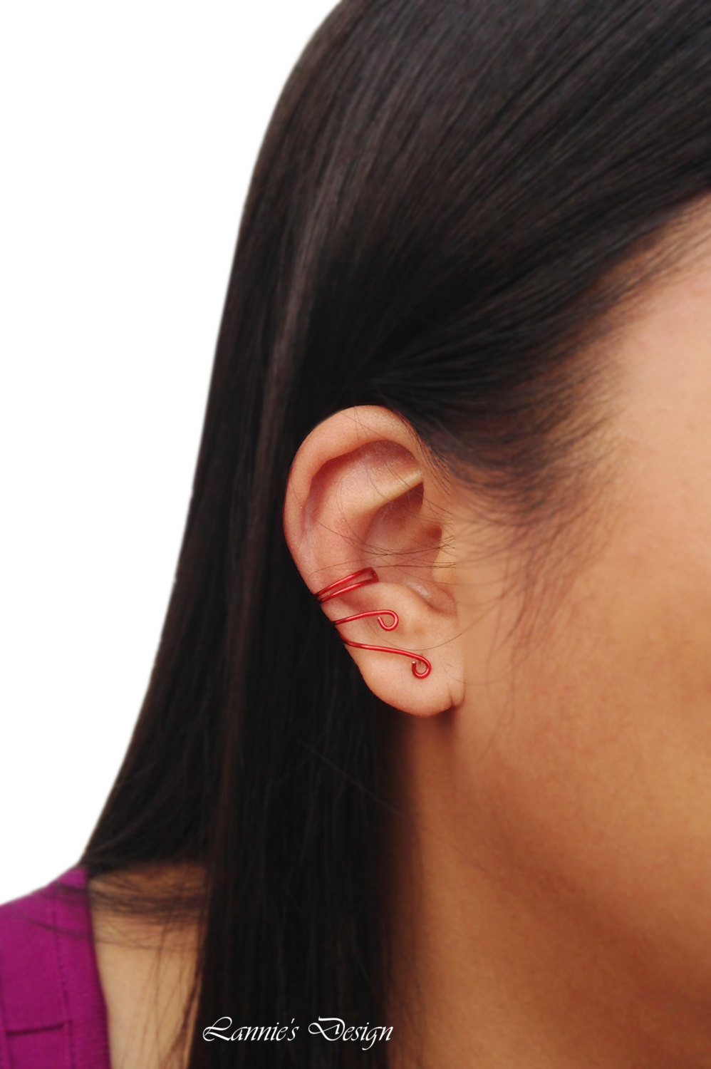 Red Wrap Ear Cuff, No Piercing Cartilage Earrings Earrings