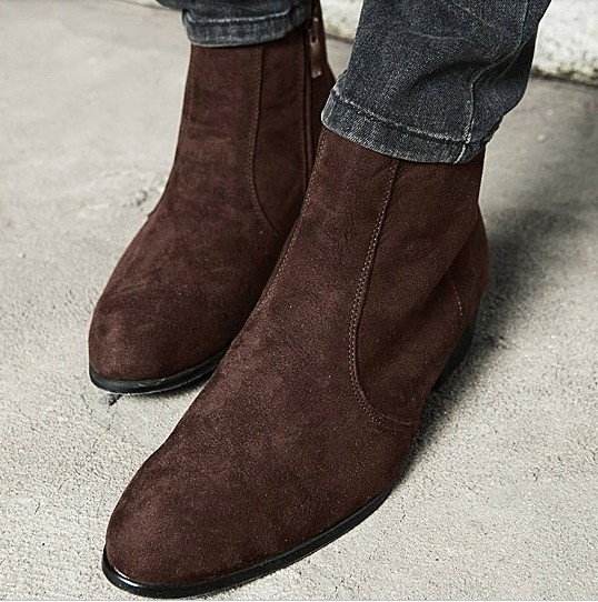 Handmade chocolate brown boots, men suede leather boots, side zipper ...