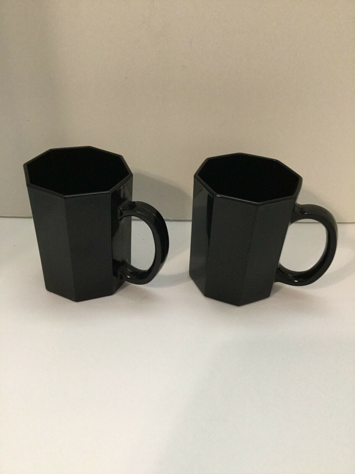 ARCOROC Octime Black Coffee Mug Octagonal Glass Made in France Set of 2