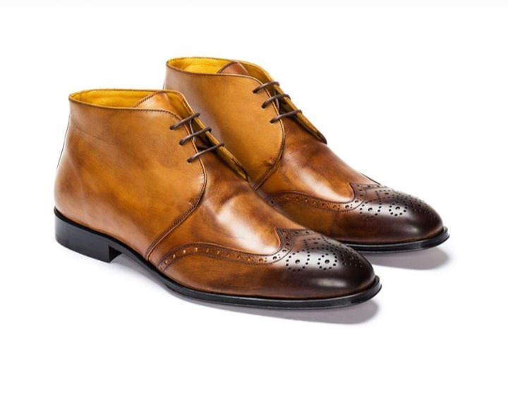 Handmade Men's chukka Boots, Men's Tan Brown Black Leather Wing Tip ...