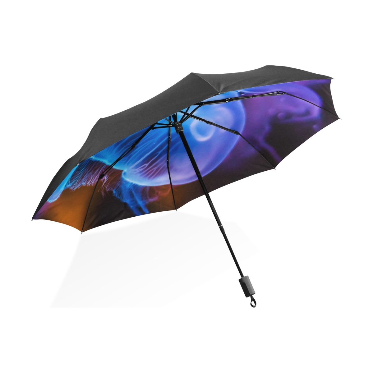 Colored Jellyfish Creature Black Portable Compact Folding Umbrella