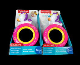 Lot Of 2 Fisher Price Crawl Along Musical Unicorn Rolling Toy - $28.99