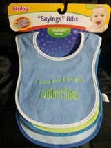 Nuby Bibs 3 Pack Hungry Series Sayings Terry Cloth Velcro Cookie Blue Gr... - $9.97