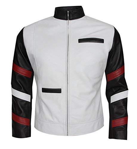 Bruce Lee Slim Fit Retro Biker White Casual Motorcycle Faux Leather Jacket