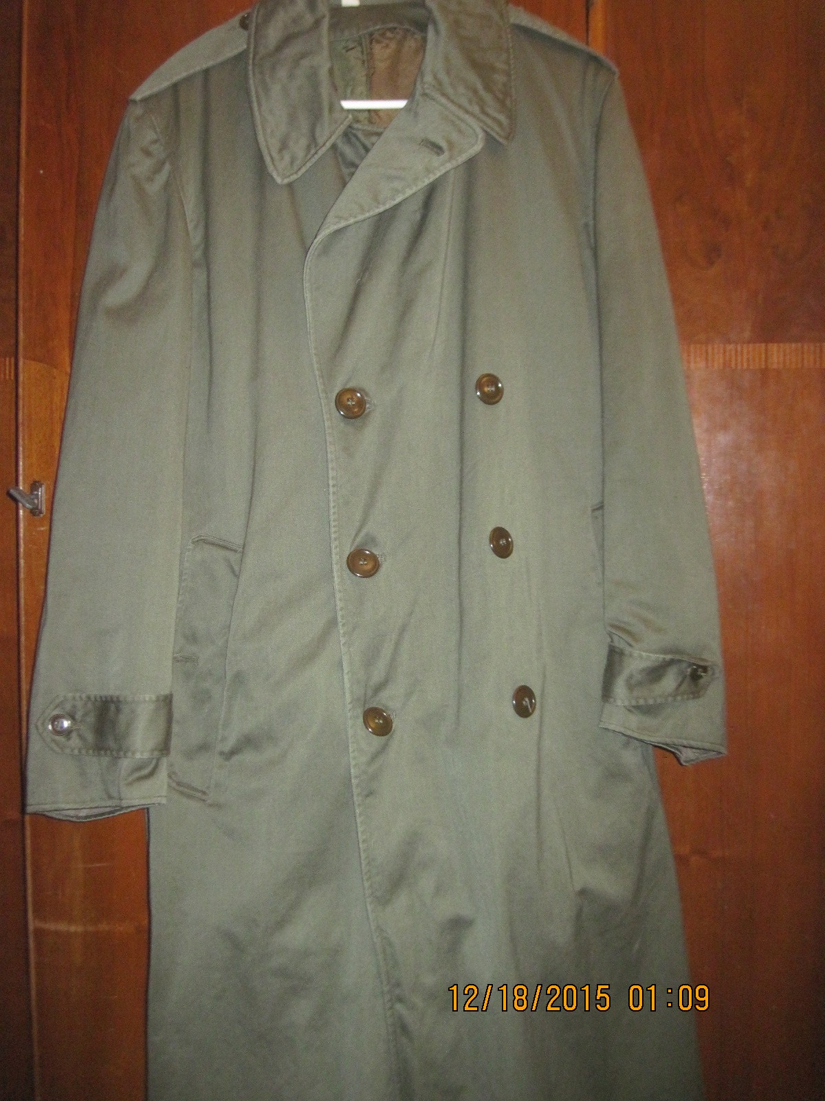 1950'S Korea War Green MILITARY TRENCH OVERCOAT w/ Removeable Liner ...