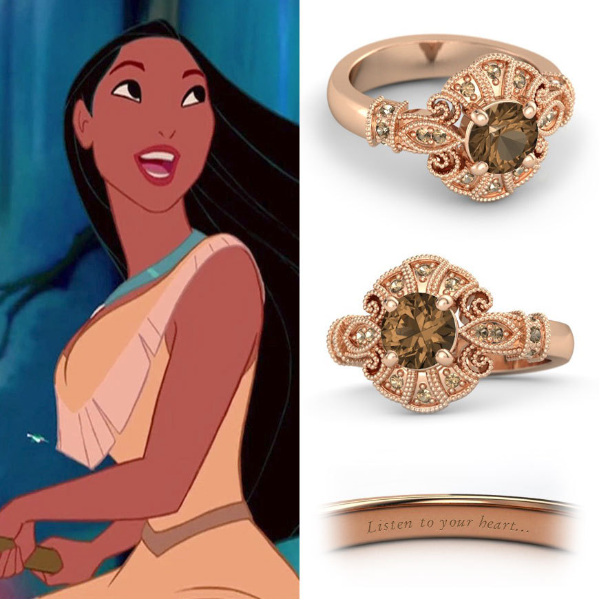 18K Gold Fn .925 Silver Multi-Stone Disney Princess Pocahontas Engagement Ring