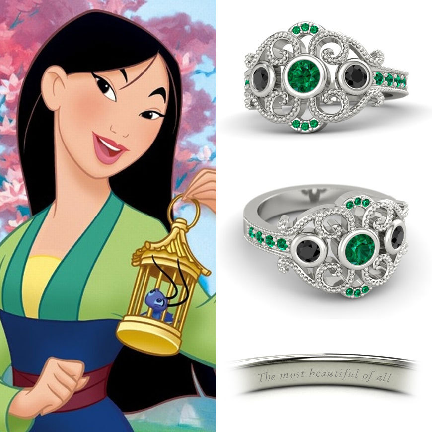 .925 Silver 14K White Gold Fn MultiStone Disney Princess Mulan