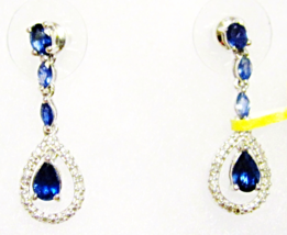 Blue Sapphire Pear, Marquise &amp; Oval With Diamond Dangle Earrings, 1.48(TCW) - $39.99