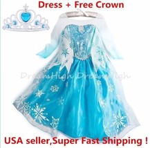 Kids Girls Dress Frozen Elsa Anna Party costume Princess + Free Crown 2-10Y - $12.99