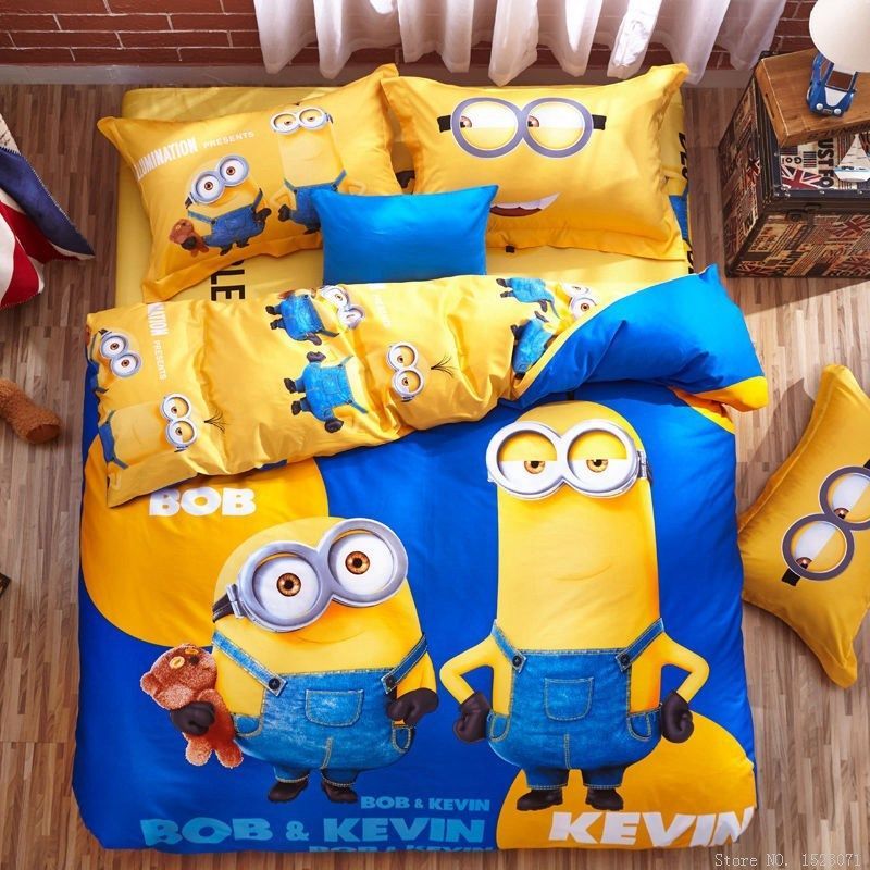 Minions Bedding Set 4pcs Cartoon Heroes Duver Cover Set 100 Cotton