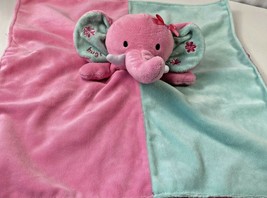Pink Blue Elephant Soft Lovey Okie Dokie Plush Baby Toy Security Blanket Satin - $14.84